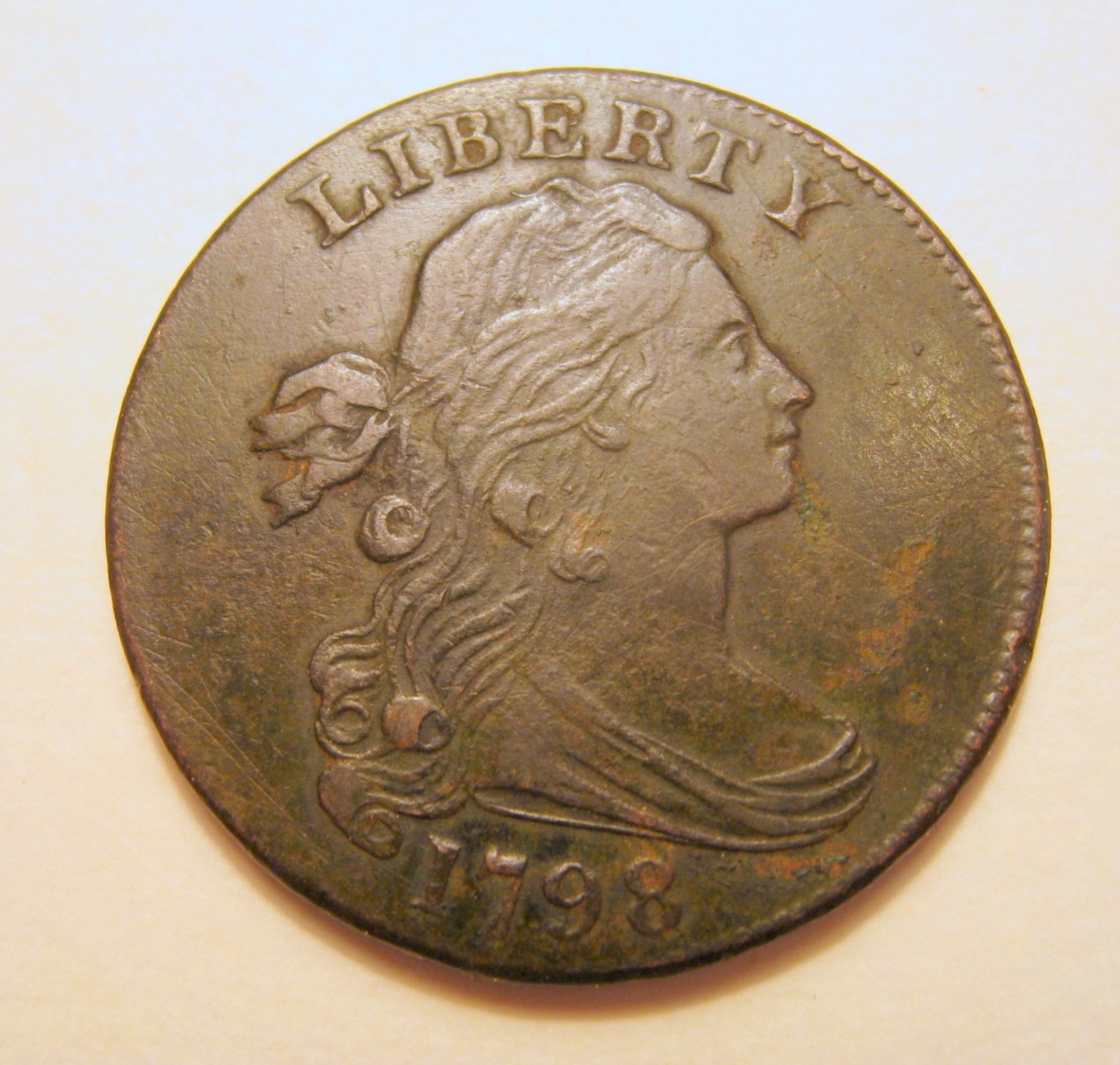 1798 One Cent - Draped Bust Large, Style 2 Hair - Very Fine Condition
