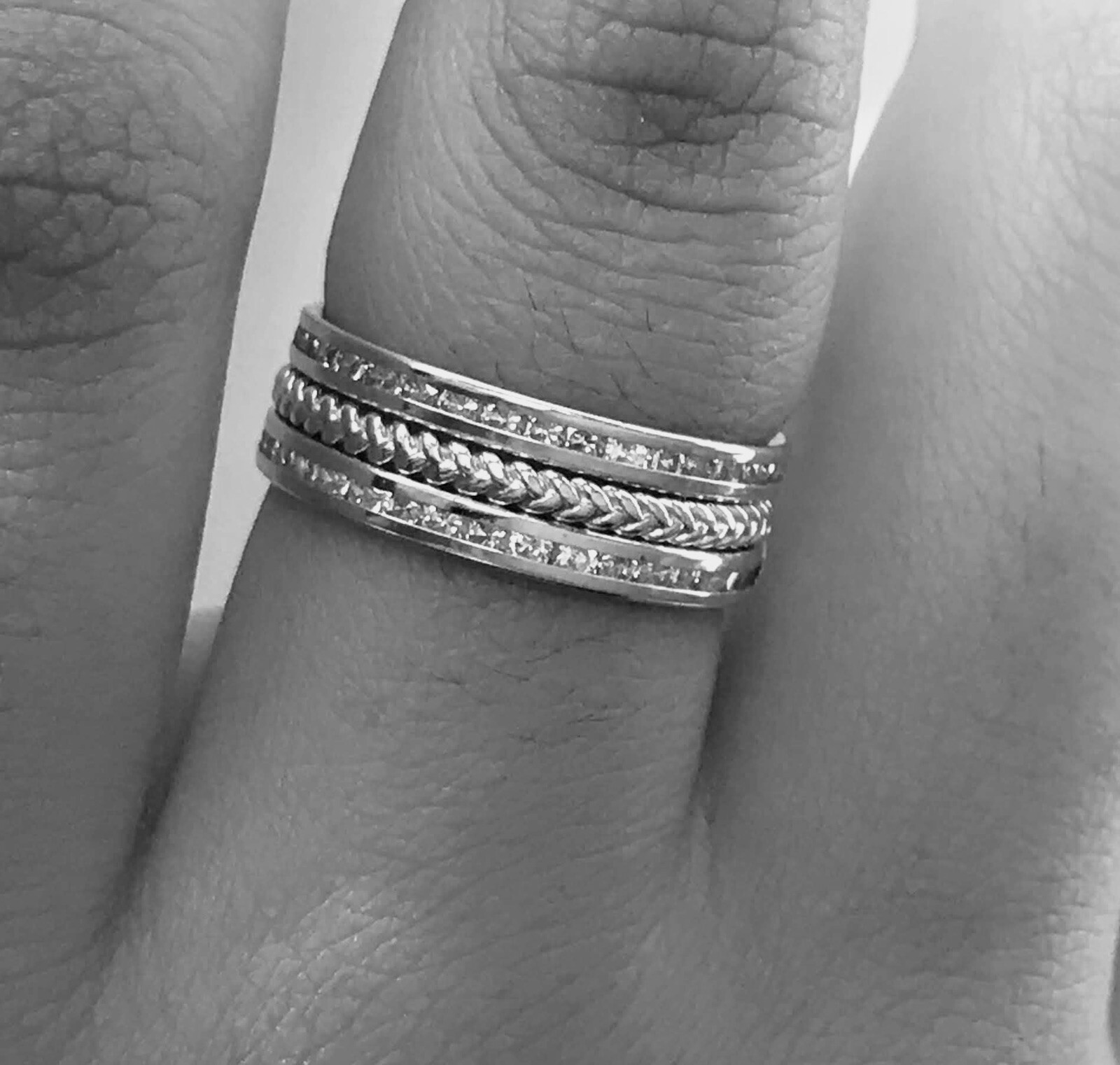 Pre-owned Jewelry By Paula 14k White Gold Twist Band Ring, Stacking Band, Midi Ring 2 Mm. Solid 14k Gold