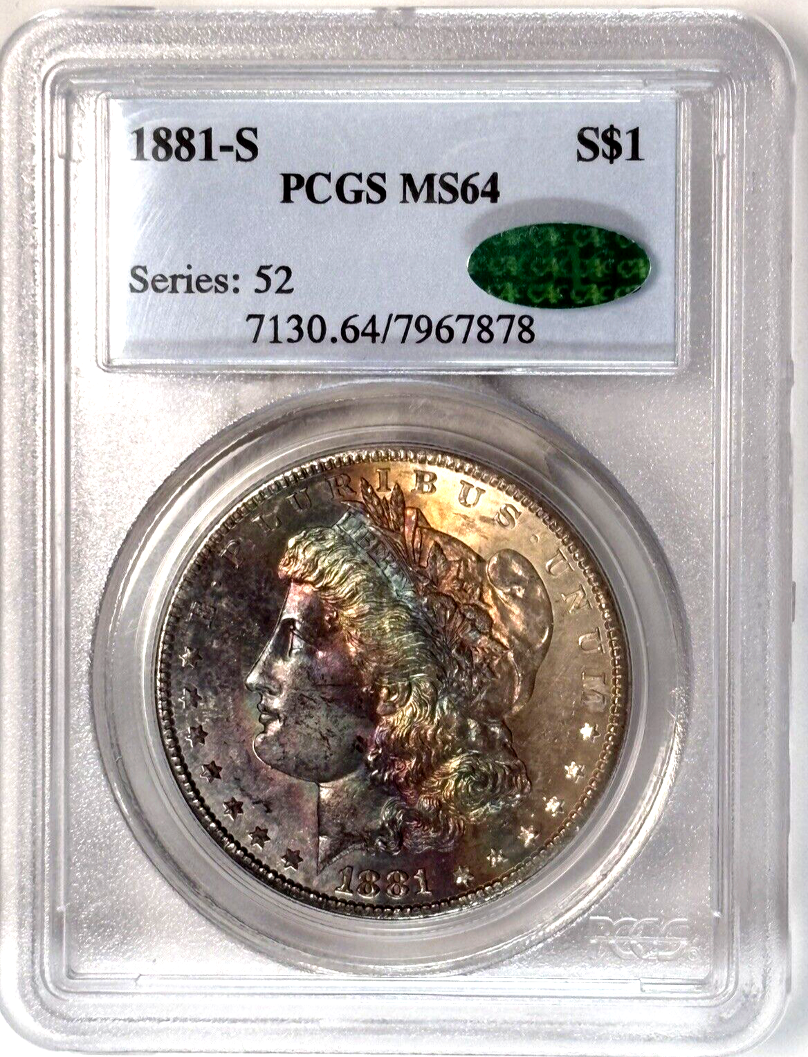 1881 S Toned Morgan $ PCGS MS 64 CAC💎💎Godzilla Obverse