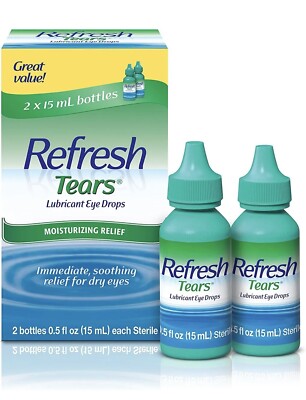 Refresh Tears Lubricant Eye Drops Moisturizing Relief 2 Bottles 0.5oz / 15ml