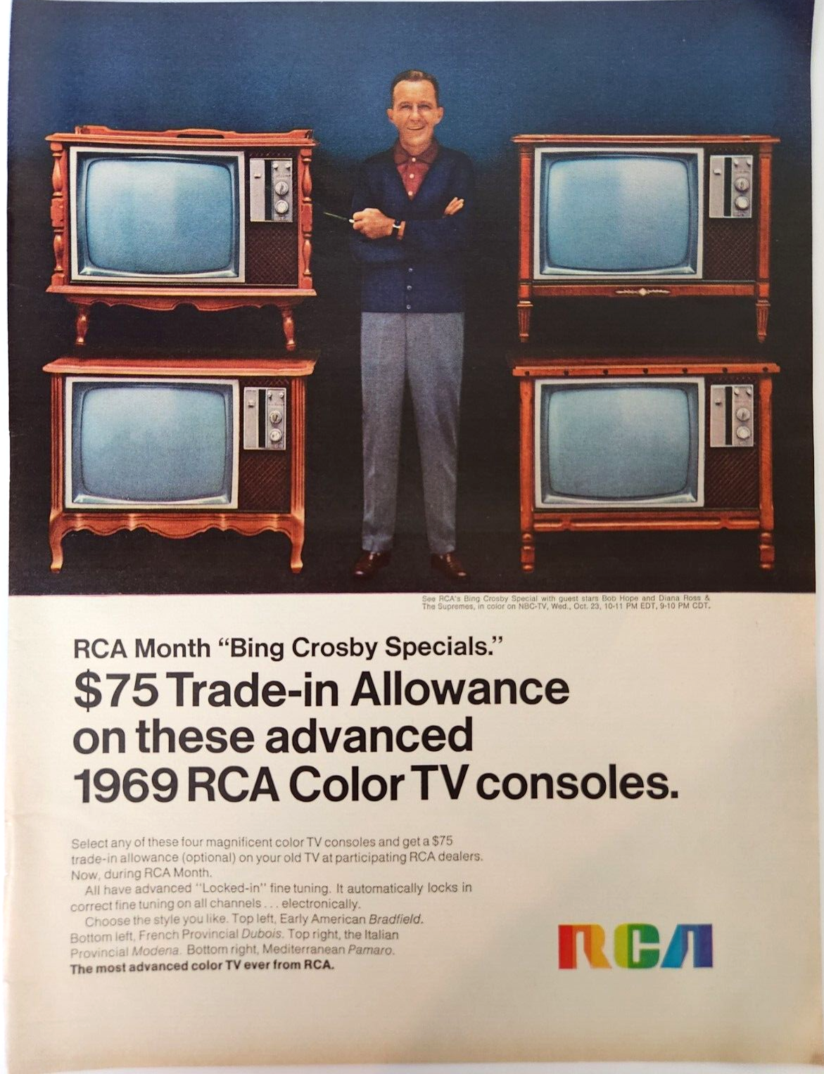 RCA Color TV Console Television Vintage 1969 Ad Magazine