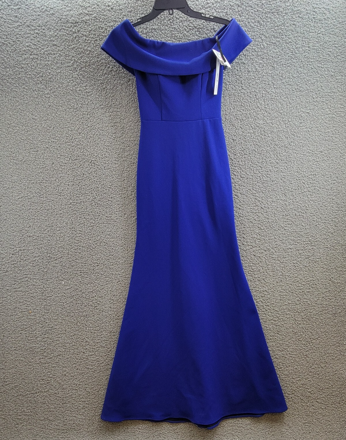 AQUA Formal Off-the-Shoulder Scuba Crepe Gown Women's 0 Marine Back Zip Closure - Picture 2 of 15