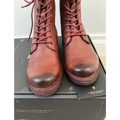Pre-owned Frye Women's Ankle-high Leather Combat Boot With Lug Sole, Size 7.5 In Red