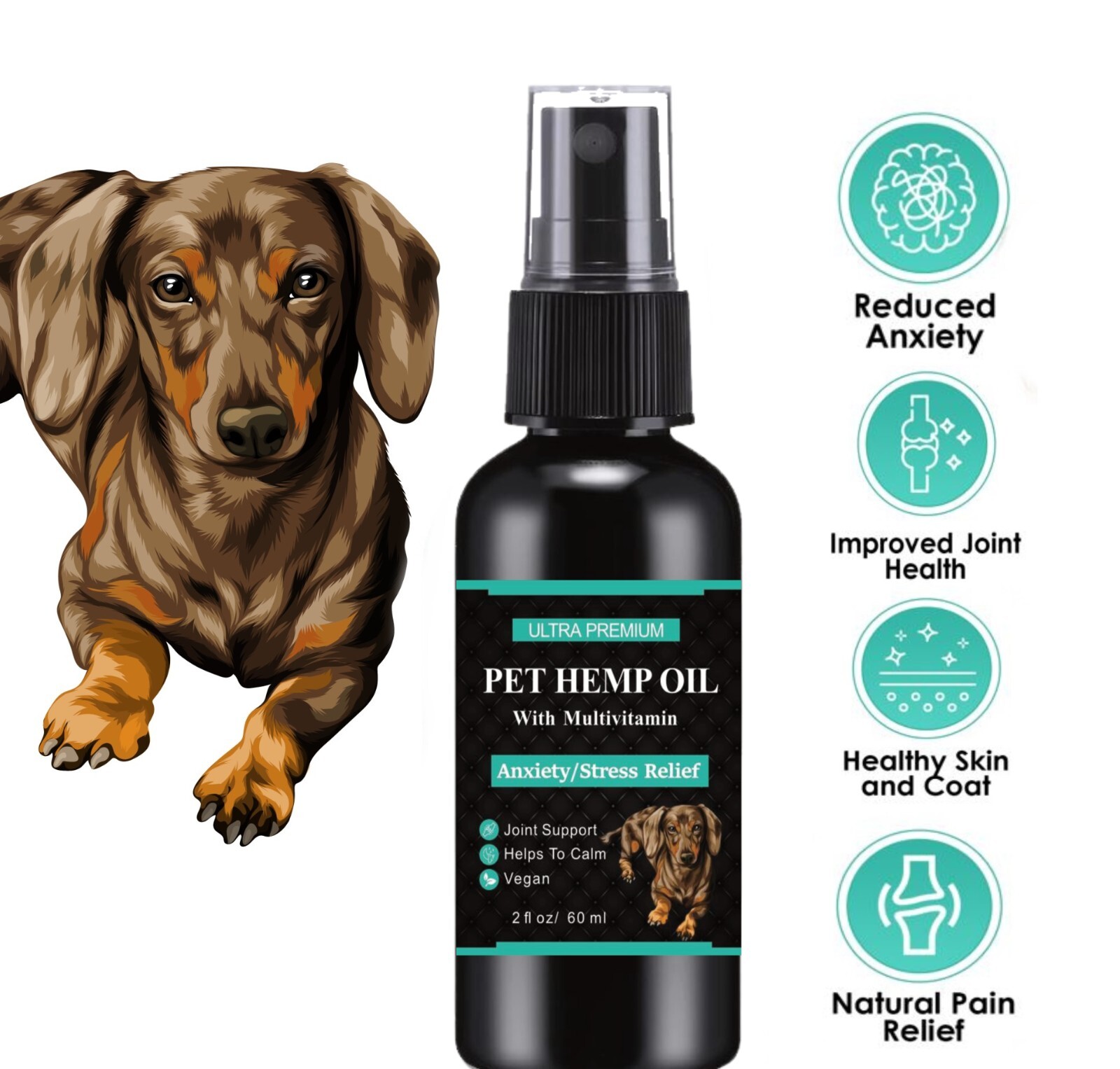 For Pets Dogs Cats Anxiety Pain & Stress Relief Omega 3-6-9 2oz Bottle