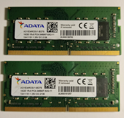 ADATA 32GB KIT (x2 16GB) DDR4-3466MHz (PC4-27700) SODIMM Memory AO1E34RCSV1-BD7S