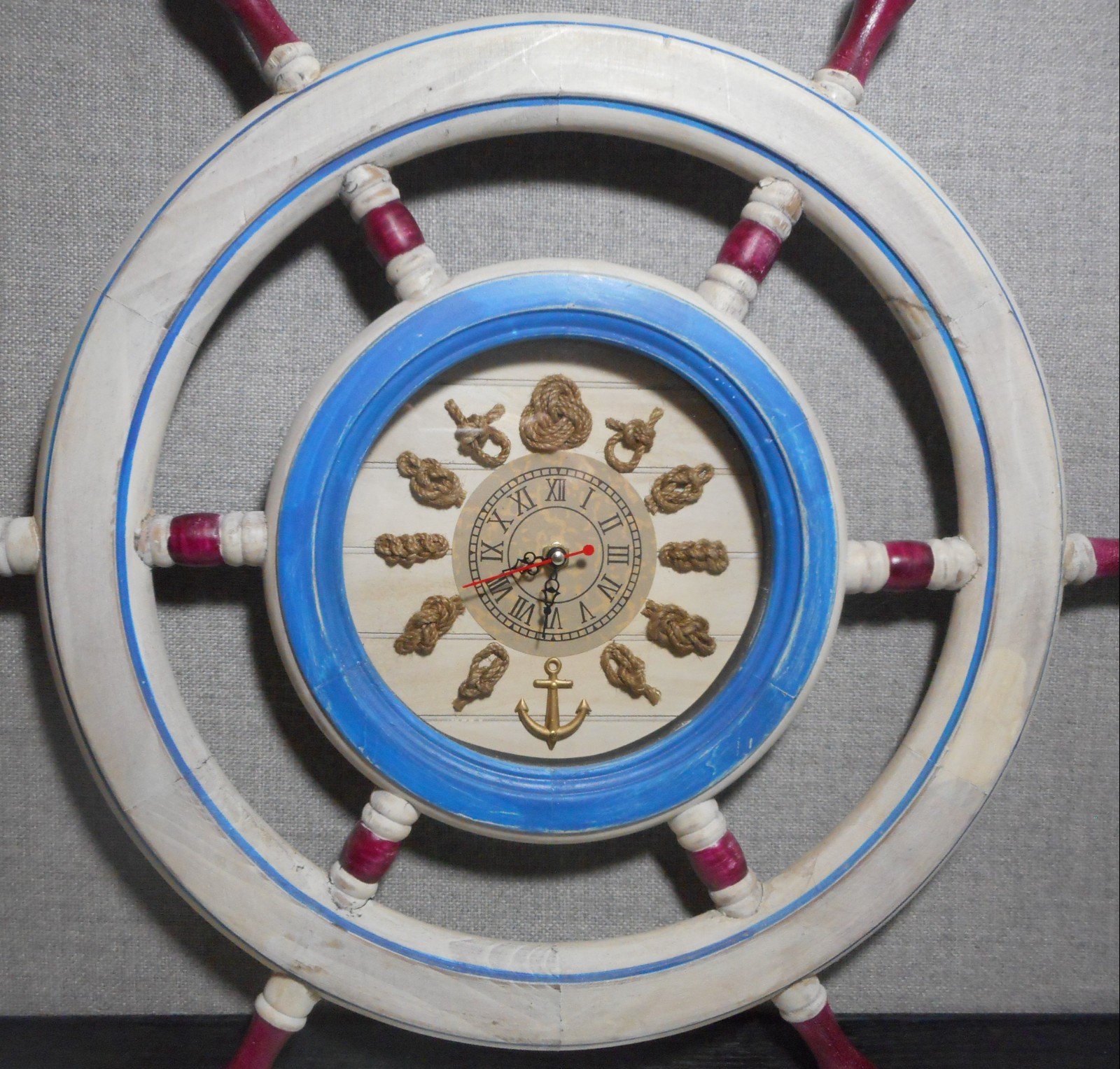 STEERING WHEEL DECORATIVE NAUTICAL ROPE TIE WALL CLOCK 22