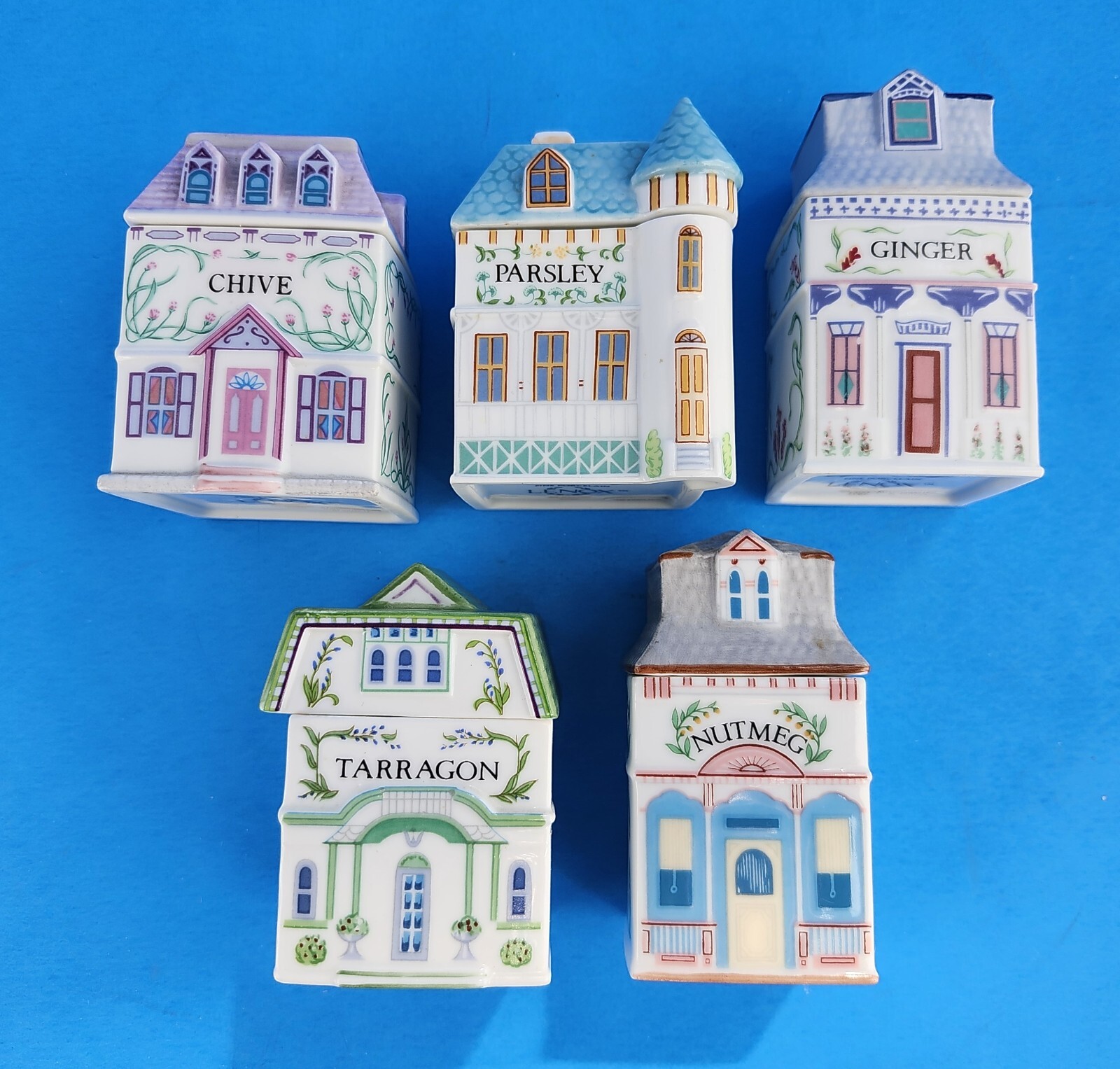 LENOX SPICE VILLAGE 1989 SET OF 5 REPLACEMENT PORCELAIN JARS