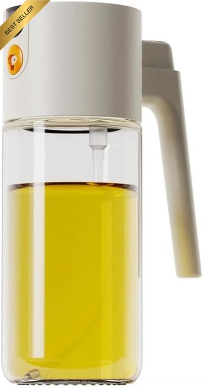 2-In-1 600 Ml (21.12 Oz) Refillable Glass Oil Sprayer for Cooking, Glass Olive O