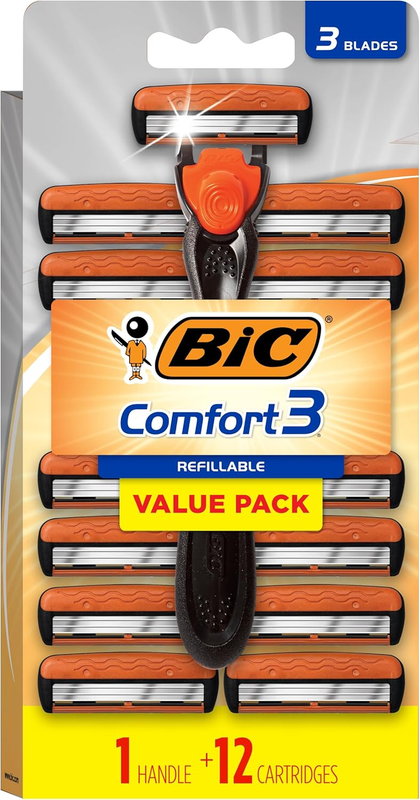 BIC Hybrid 3 Advance Men's Razor Kit – 1 Handle & 12 Refill Cartridges