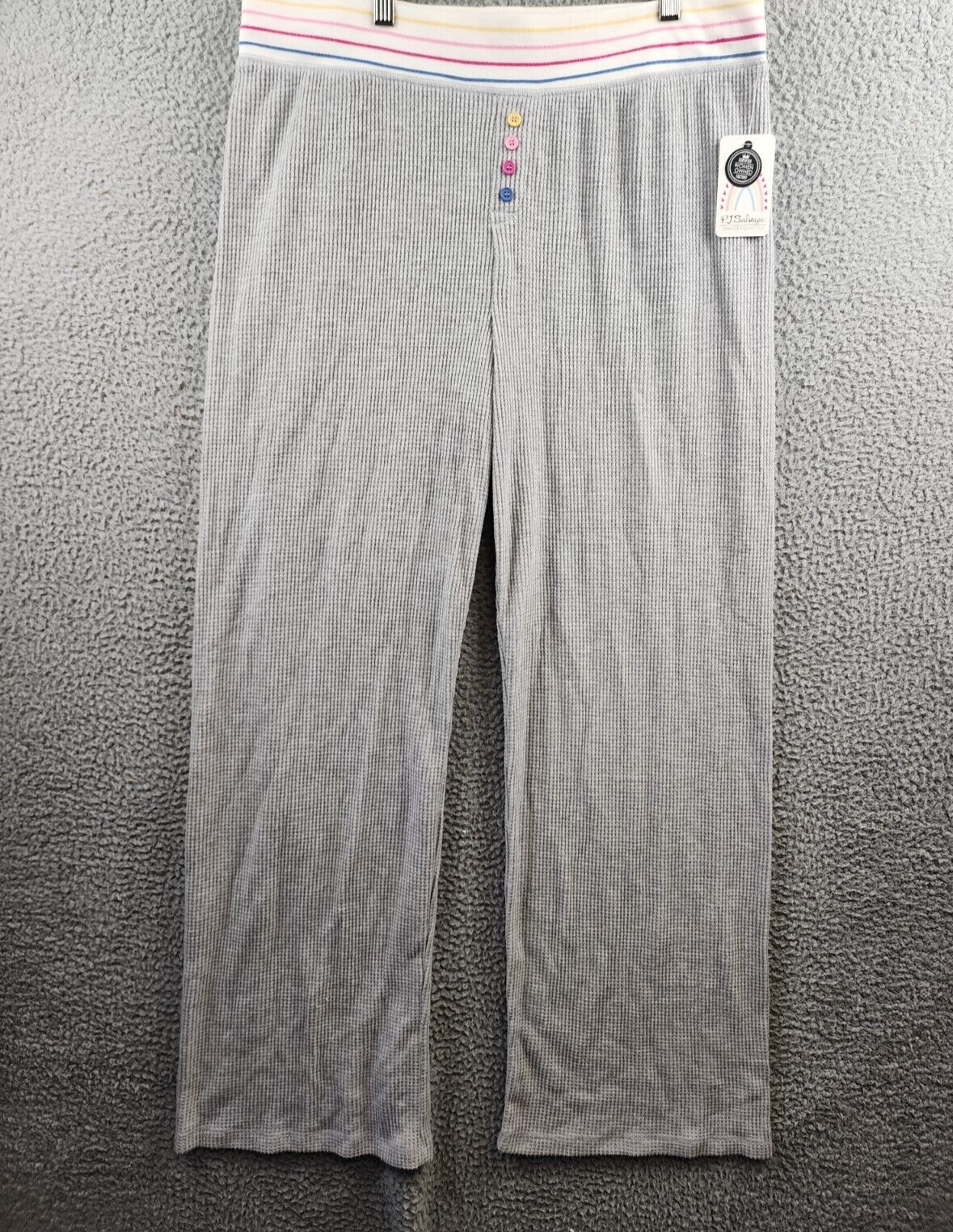 PJ Salvage Cute As A Button Pants Women's XL Gray Heather Waffle Knit Pull On - Picture 2 of 14