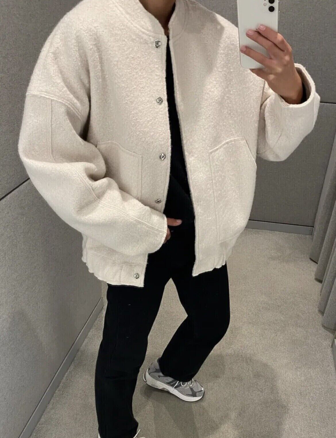 ZARA NEW WOMAN OVERSIZE BOMBER JACKET WITH POCKETS MID ECRU ZARA NEW WOMAN OVERSIZE BOMBER JACKET WITH POCKETS MID ECRU