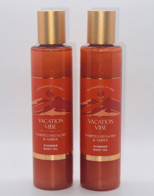 2 Bath & Body Works Vacation Vibe Whipped Pistachio Amber Shimmer Body Oil 6.3oz