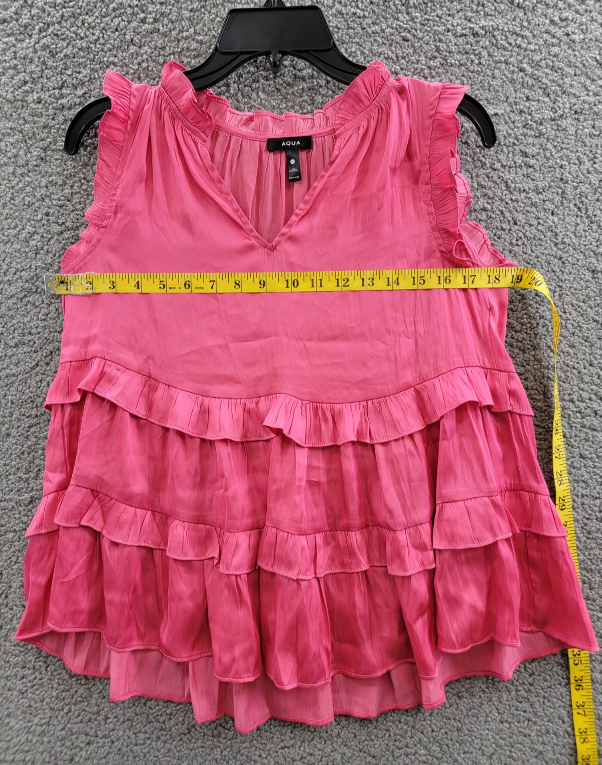 AQUA Satin Ruffled Tank Top Women's XS Hot Pink Vneck Sleeveless Pullover Style - Picture 8 of 15