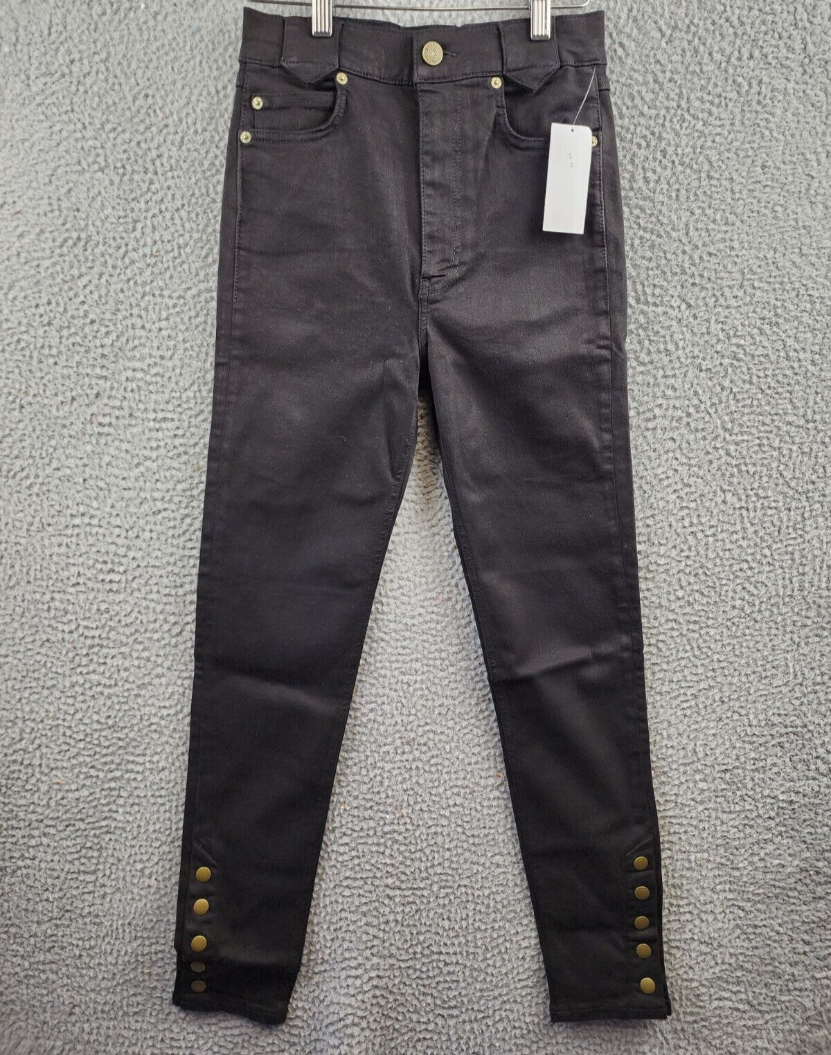 FRAME The Snapped High Rise Cropped Skinny Jeans Women's 24 Black Button Zip - Picture 2 of 14