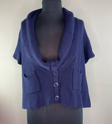 KOOKAI Blue Thin Knit Cowl Neck Button Cardigan Sweater Top 1 S