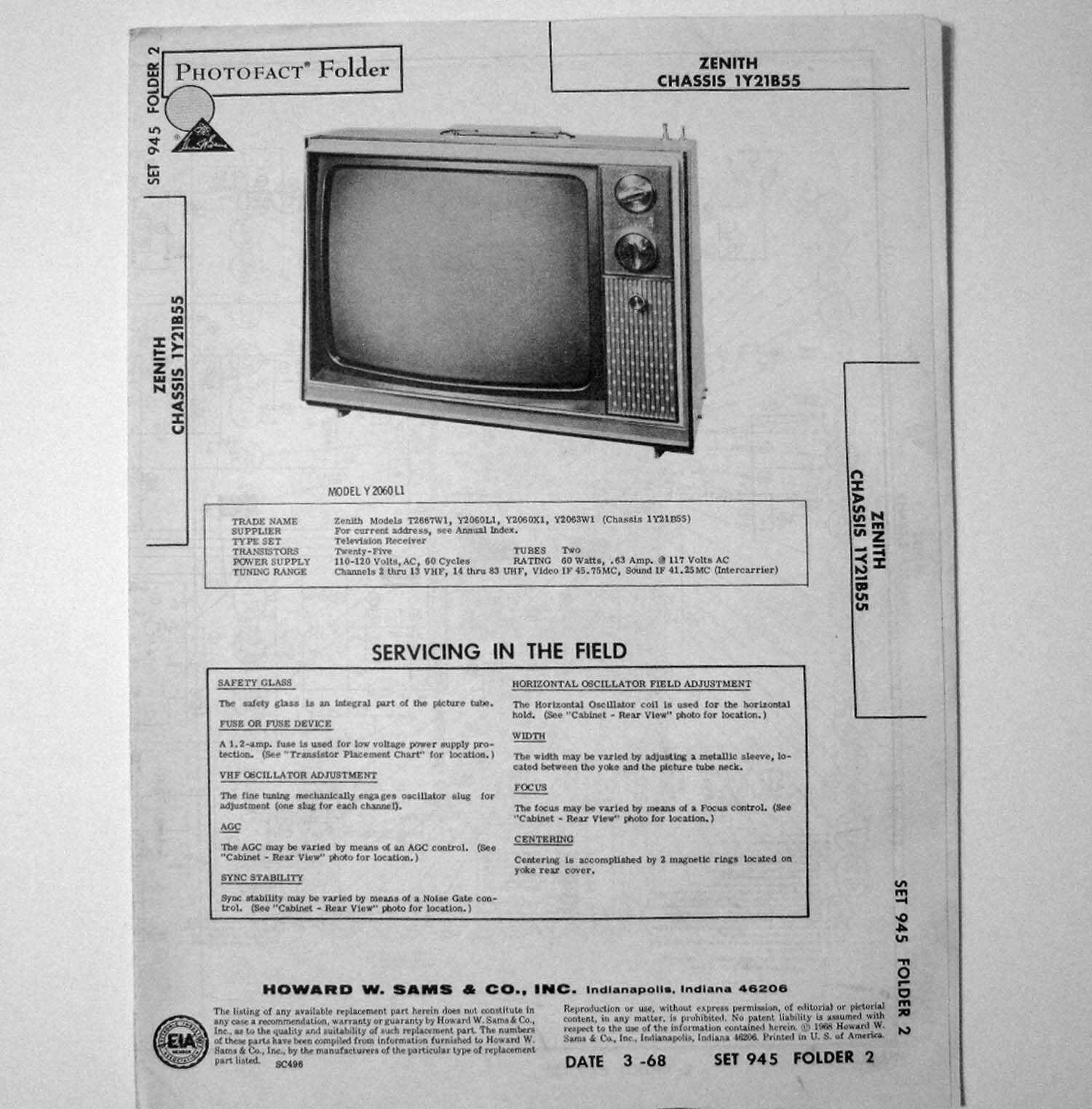 TV century21 book A nnual 1966年　ビンテージ Zenith Model Chassis 1Y21B55 B&W TV Television - SAMS