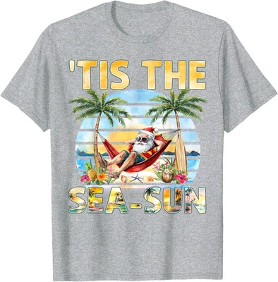 Tis The Sea Sun Christmas In July Santa Beach Summer Unisex T-Shirt