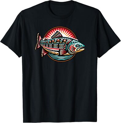 NEW LIMITED Pacific Northwest Native American Indian Style Salmon T-Shirt S-3XL