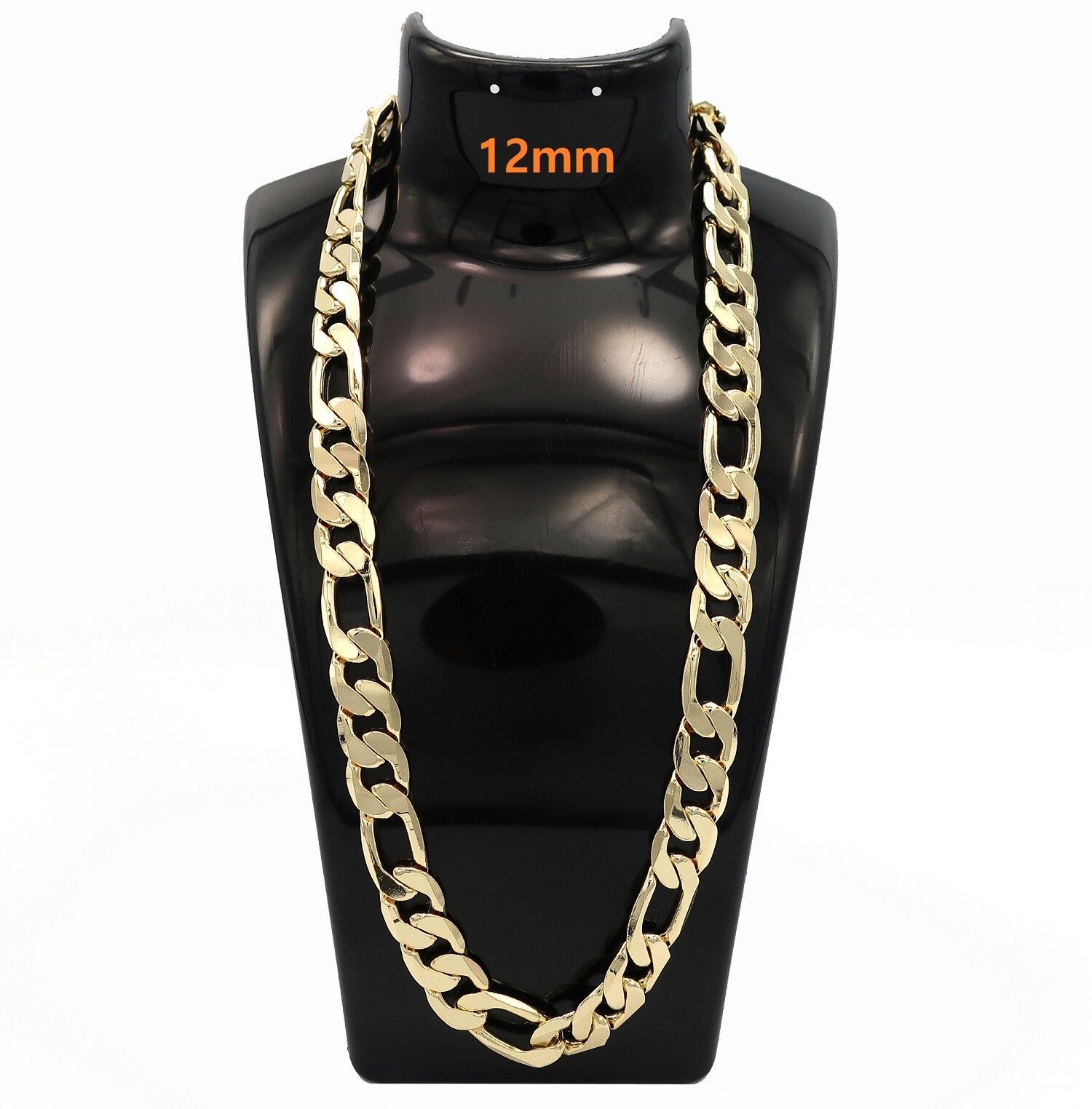12mm Italian Figaro Link Chain Necklace Bracelet 14k Gold