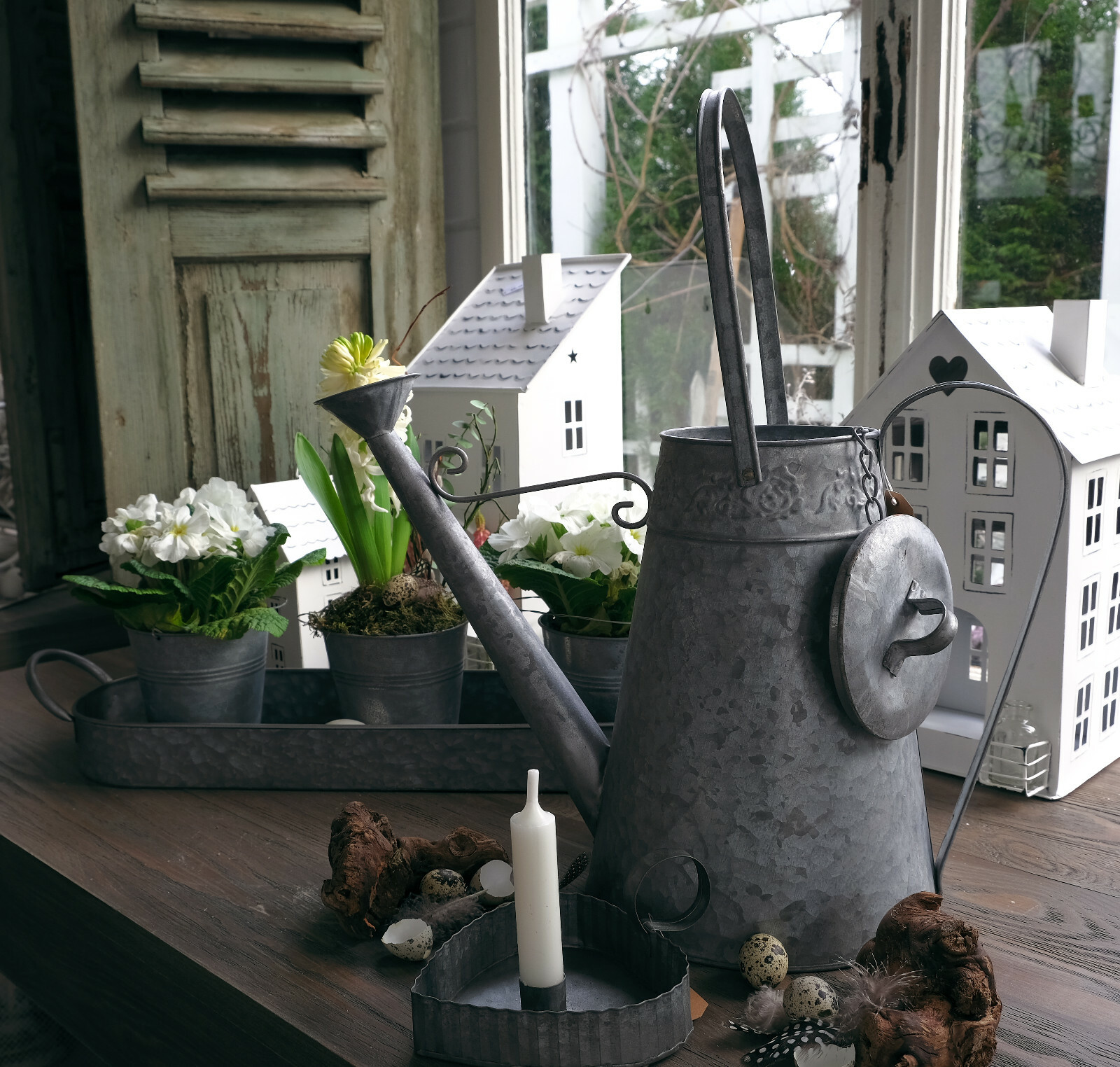Deko Krug Zink groß Kanne Shabby Vase für Trockenblumen