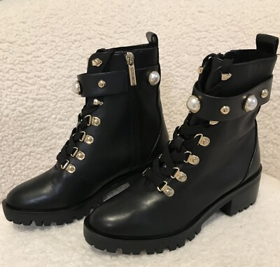 Karl Lagerfeld Paris Perry Leather Black Lug Sole Platform Boots 6M NWT $179