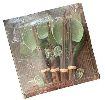Set 4 (20 pc) Japanese Sushi Placemats Napkins Chopsticks Ceramic Dipping Dish