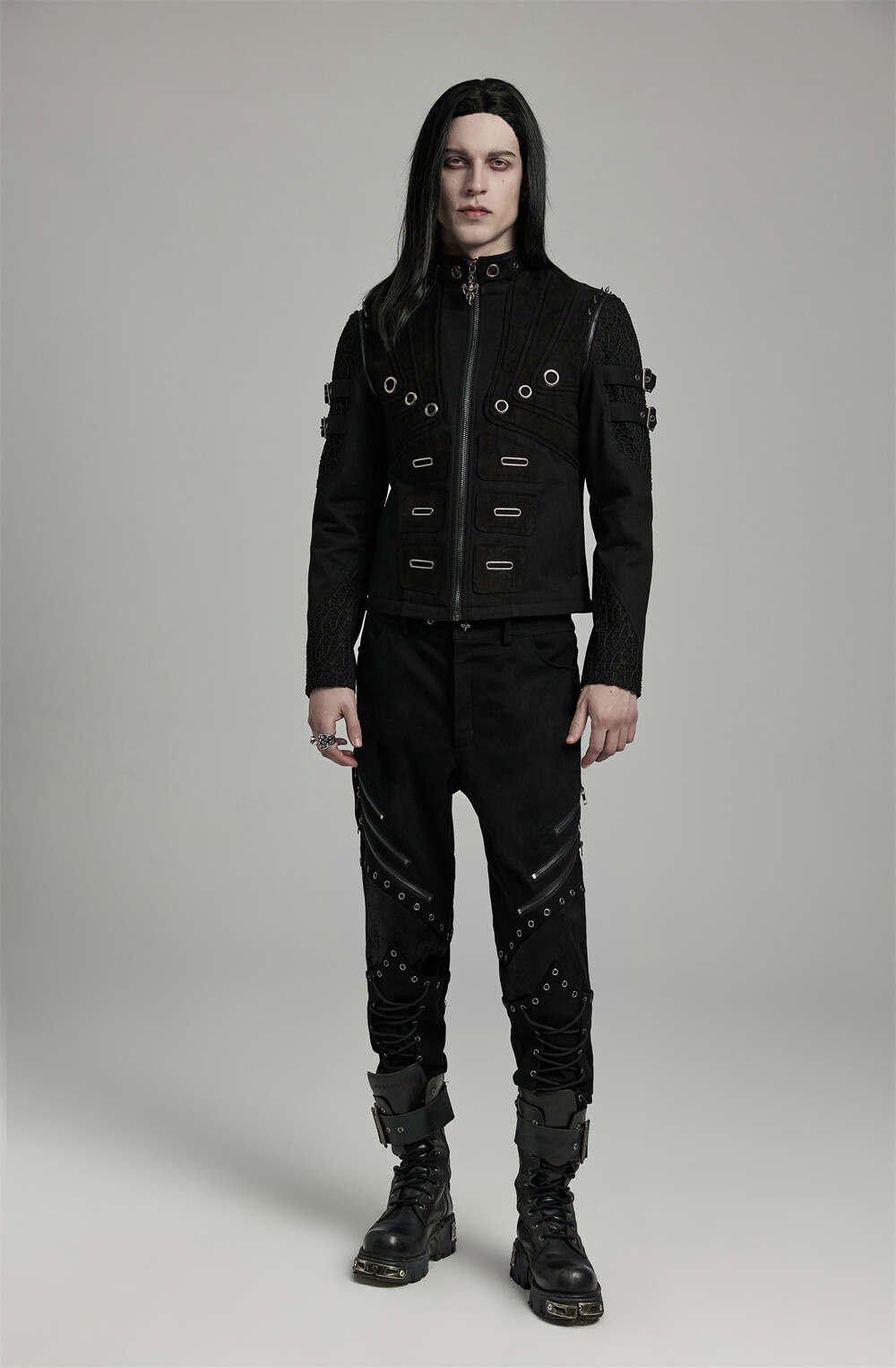 Pre-owned Punk Rave Men Steampunk Detachable Gothic Jackets Motorcycle Visual Coat Vests In Black