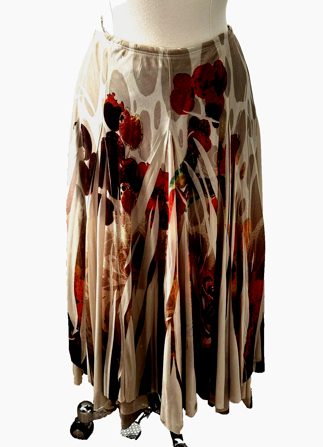 unoa Noble skirt variation【Long】pull on NOUVIDA XL Skirt Flowy Lined Gored w/Unpressed Pleats Beige