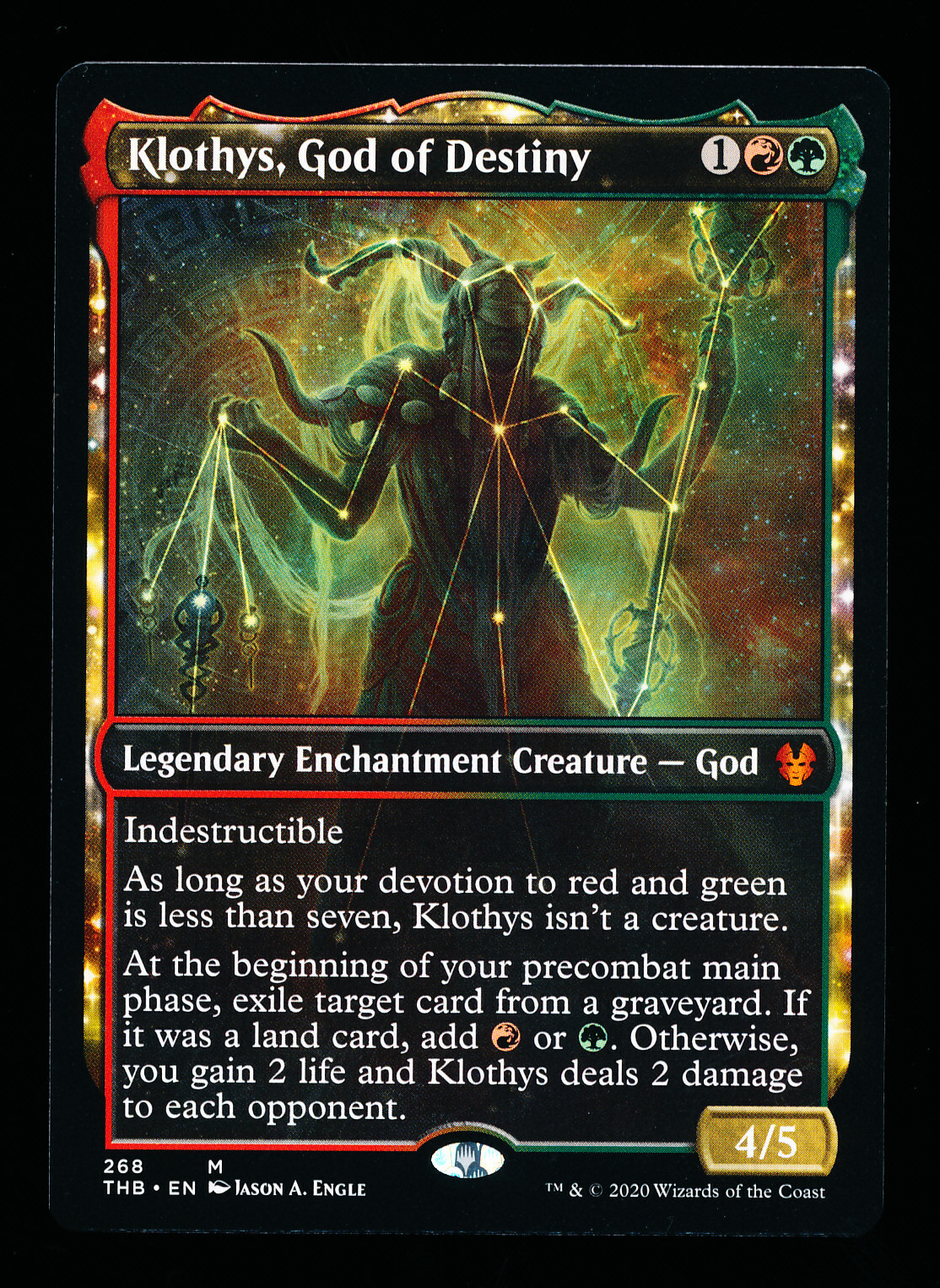 Klothys, God of Destiny 1x FOIL THB MTG Theros Beyond Death Mythic MINT red green Klothys, God of Destiny 1x FOIL THB MTG Theros Beyond Death Mythic MINT red green