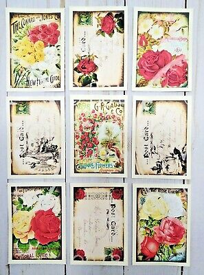 9 Vintage Style Floral~Handmade~Pocket Pen Pal Cards~Scrapbooks~Crafts~Journals