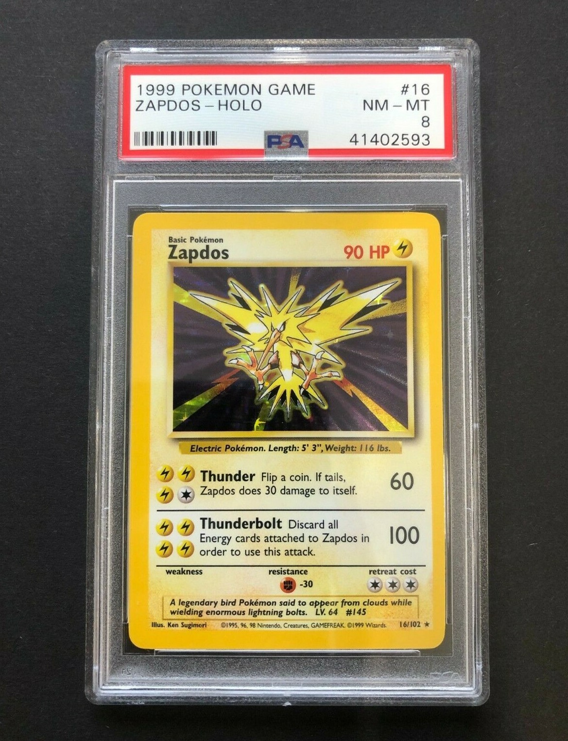 1999 Zapdos Holo PSA 8 Mint Game 16/102 Vintage Rare Pokemon 1999 Zapdos Holo PSA 8 Mint Game 16/102 Vintage Rare Pokemon