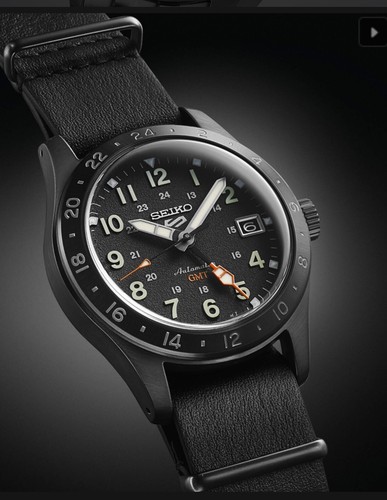Pre-owned Seiko 5 Sport's Field Gmt Automatic Ssk025 Leather Strap Watch Made In Japan