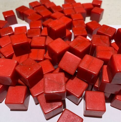 Vintage Bakelite Findings.  Lustrous Red Cube Dice 9/16" diameter.  Imperfect.