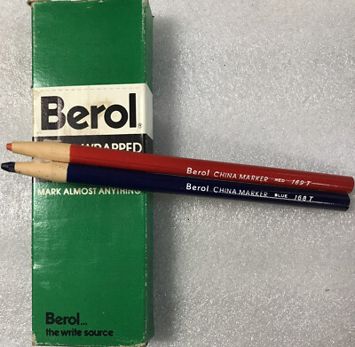 Vintage! (4) Blue & (6) Red Berol Paper Wrapped Cellophane Markers #169T NICE!
