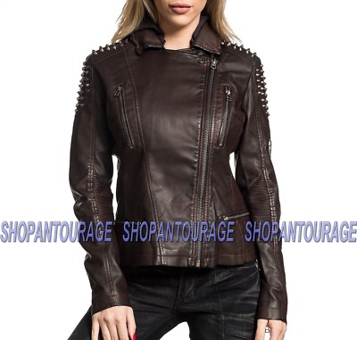 AFFLICTION AFFLICTION MIT SPIKES OUT 111OW070 LANGÄRMELIG KUNSTLEDER MODE JACKE FÜR DAMEN