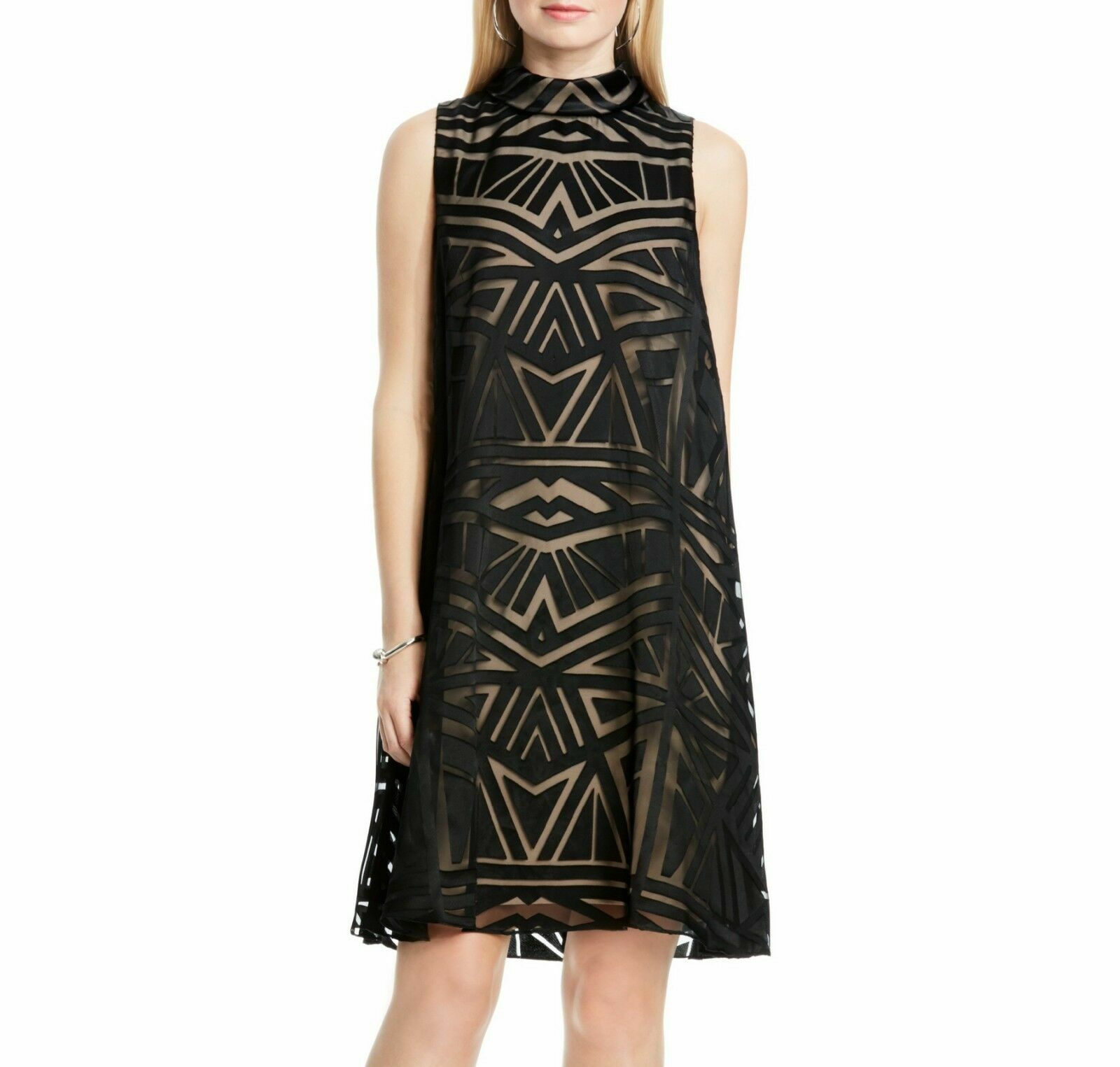 

Vince Camuto NWT Черно-коричневое коктейльное платье с геометрическим узором, размер, Черный, Elegant
