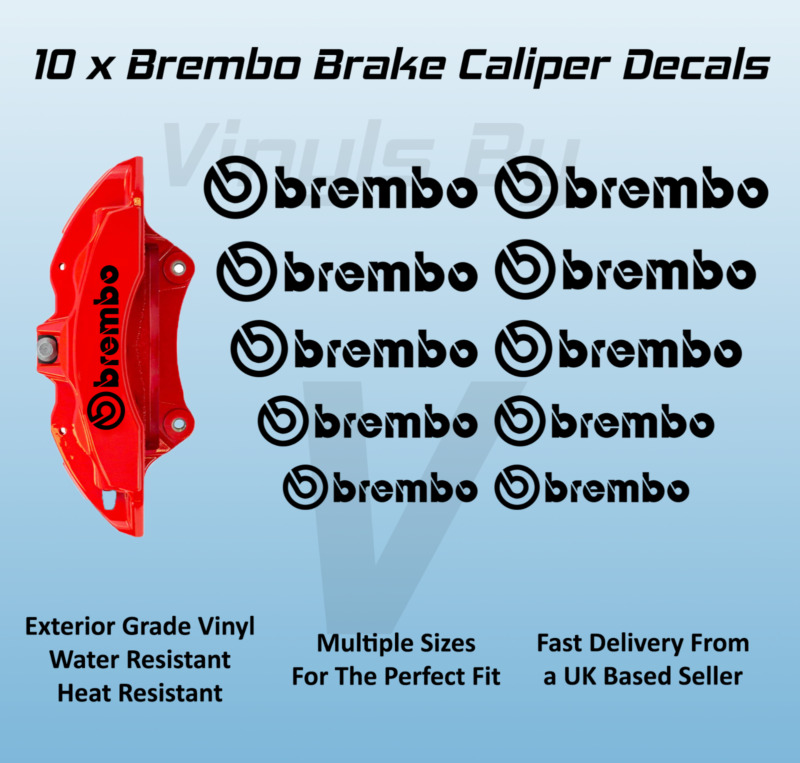 10 X Brembo Brake Caliper Decals Stickers - Premium Vinyl - 5 Sizes - Black