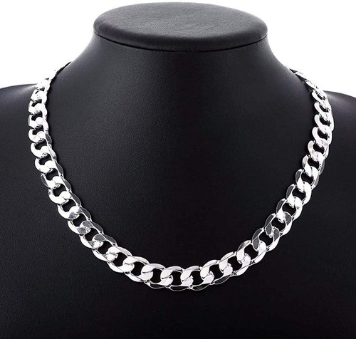 Men 925 Sterling Silver Plated Curb 20'' Chain Necklace for