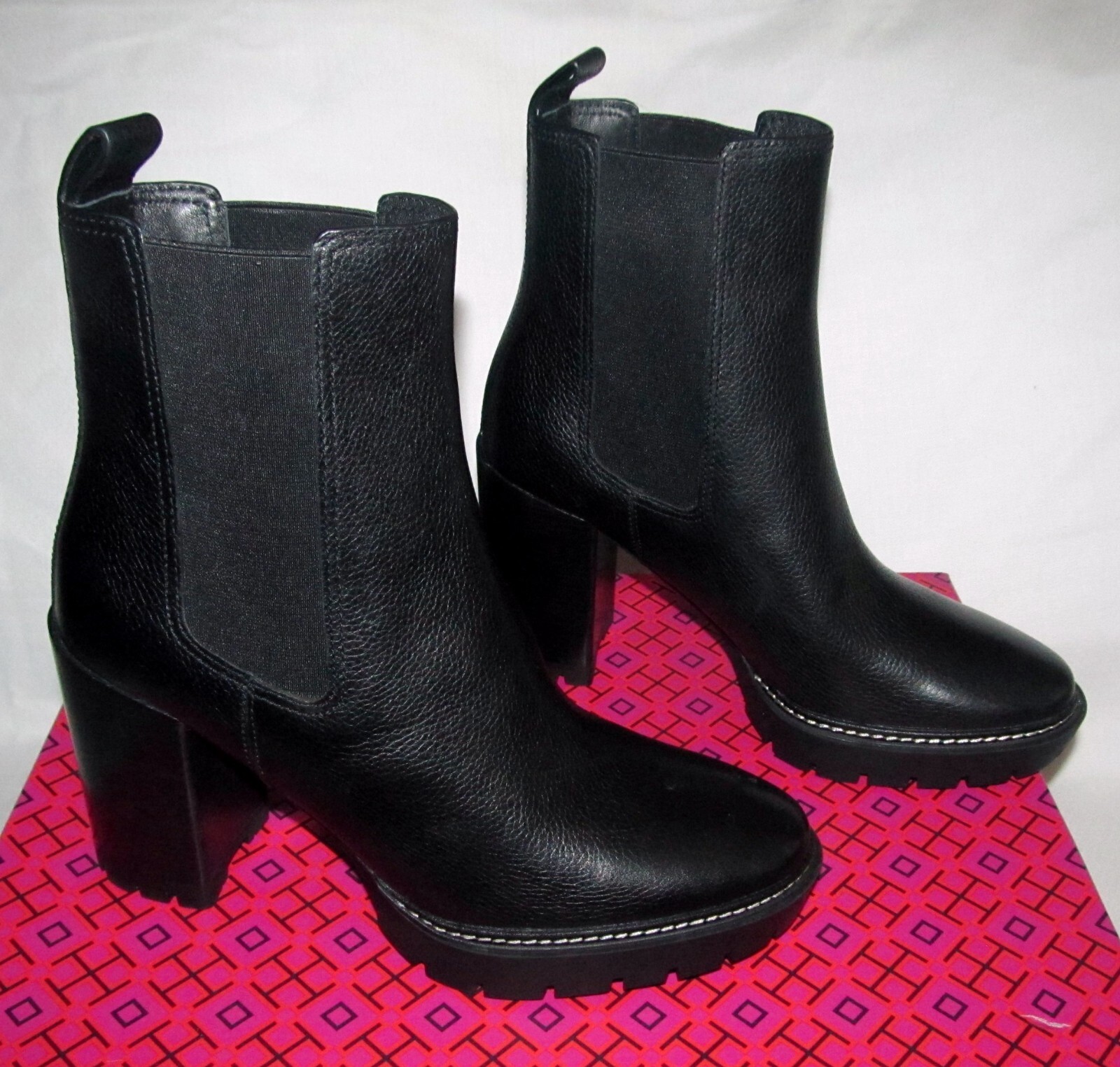 New Tory Burch Carson Perfect Black Lug Sole Ankle Booties
