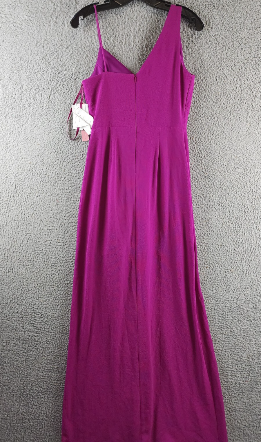 AQUA Asymmetric Overlay Crepe Gown Women's 4 Orchid V-Neck Back Zip Closure - Picture 12 of 14