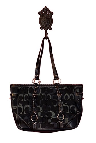 Coach Gallery Optic Signature Tote Bag Black & silver C