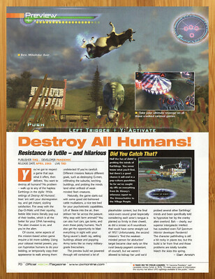 2005 Destroy All Humans! PS2 Xbox Vintage PREVIEW PAGE Print Ad/Poster Promo Art
