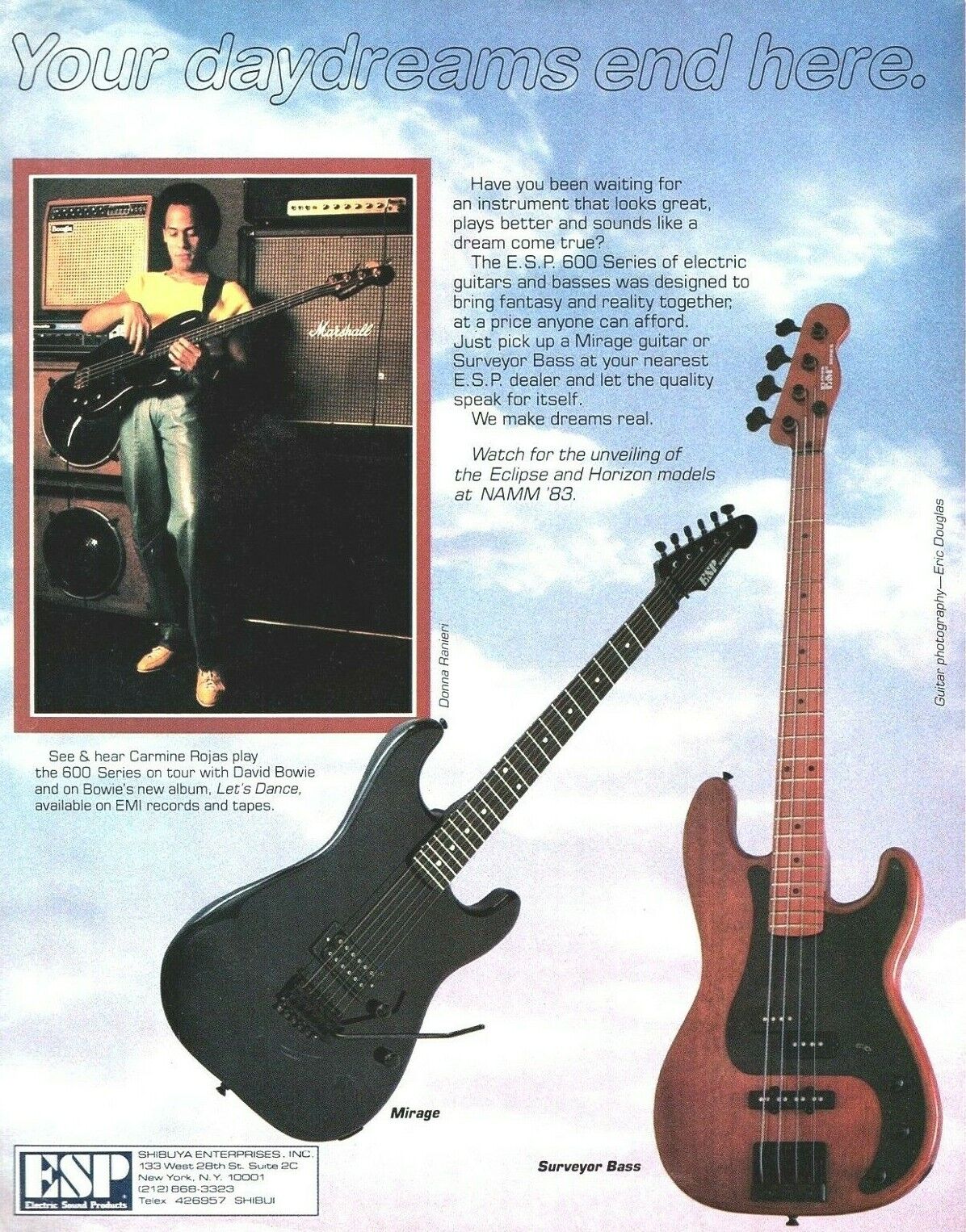vtg 80s ESP GUITAR & BASS MAGAZINE AD PAGE Mirage SURVEYOR vtg 80s ESP GUITAR & BASS MAGAZINE AD PAGE Mirage SURVEYOR