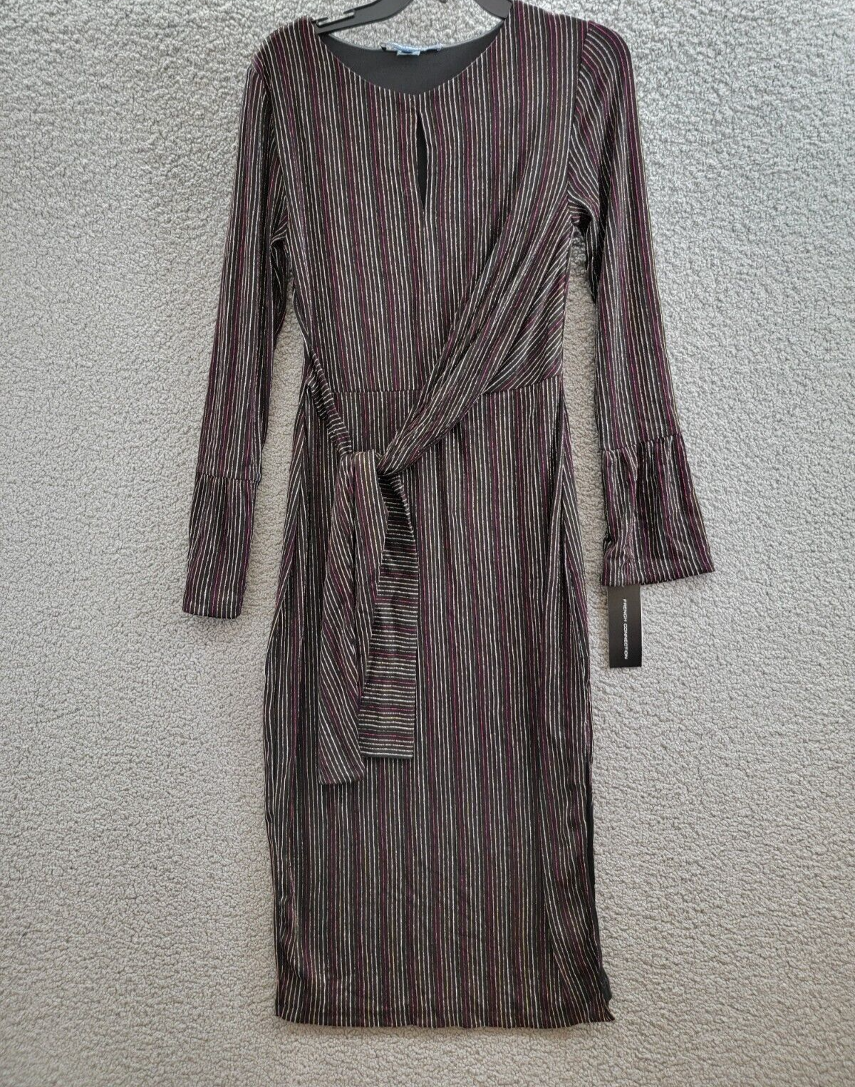 French Connection Paula Keyhole Midi Dress Women's S Blackout Multi Round Neck - Picture 2 of 16