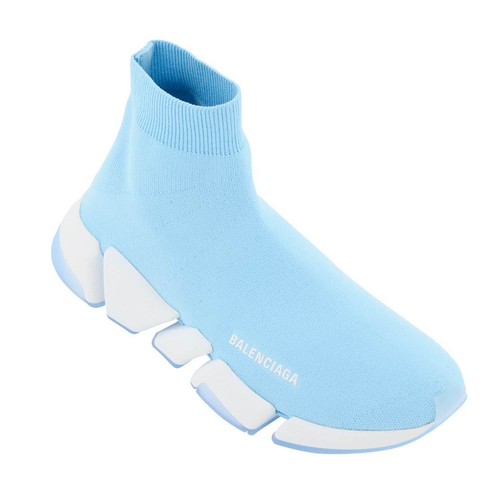 Pre-owned Balenciaga Speed 2.0 Sock Light Blue White High Top Knit Pull Trainer Sneaker 39