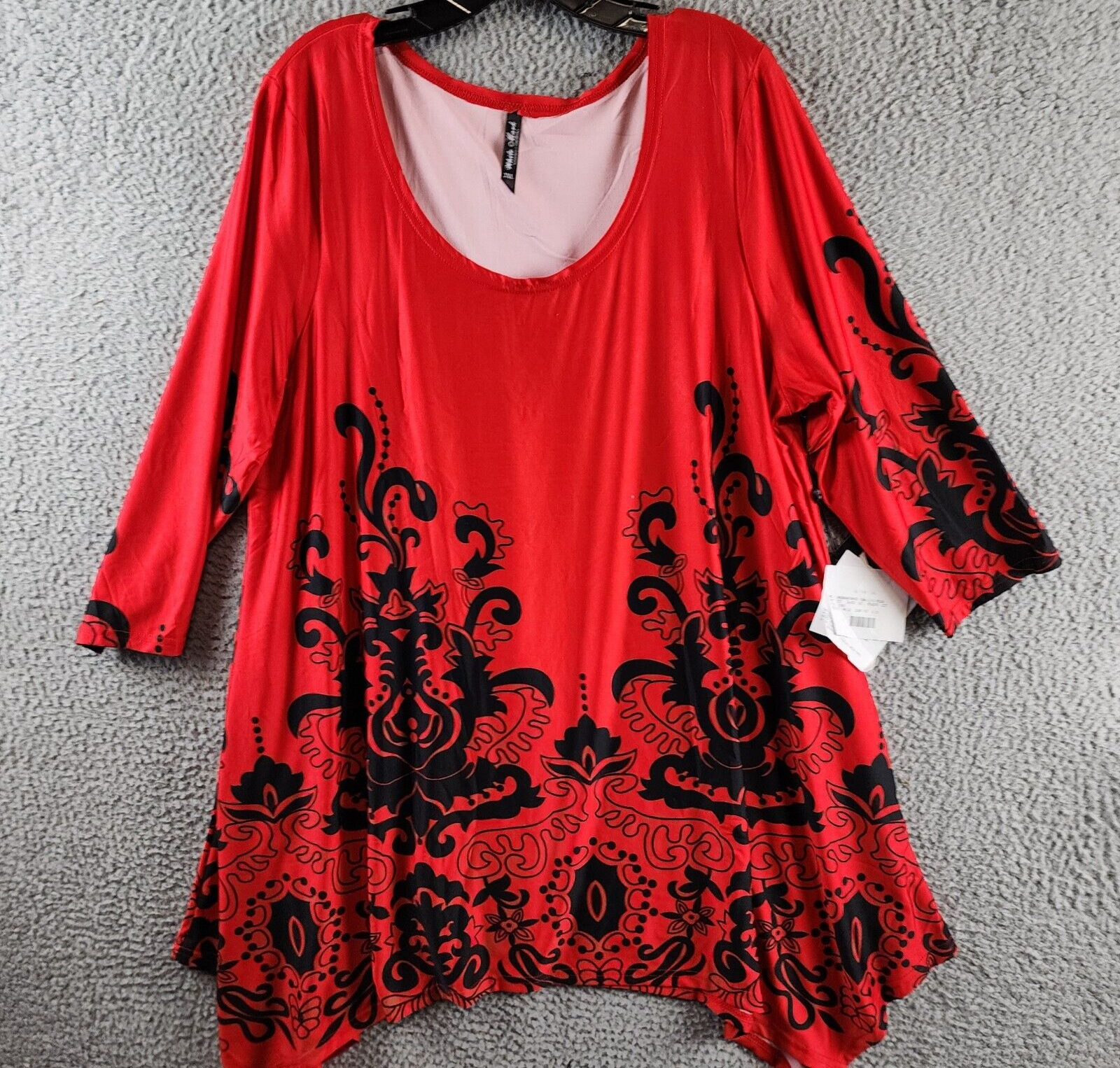 White Mark Plus Size Yanette Tunic Top Women's 2XL Red/Black 3/4 Sleeve Pullover - Picture 2 of 14