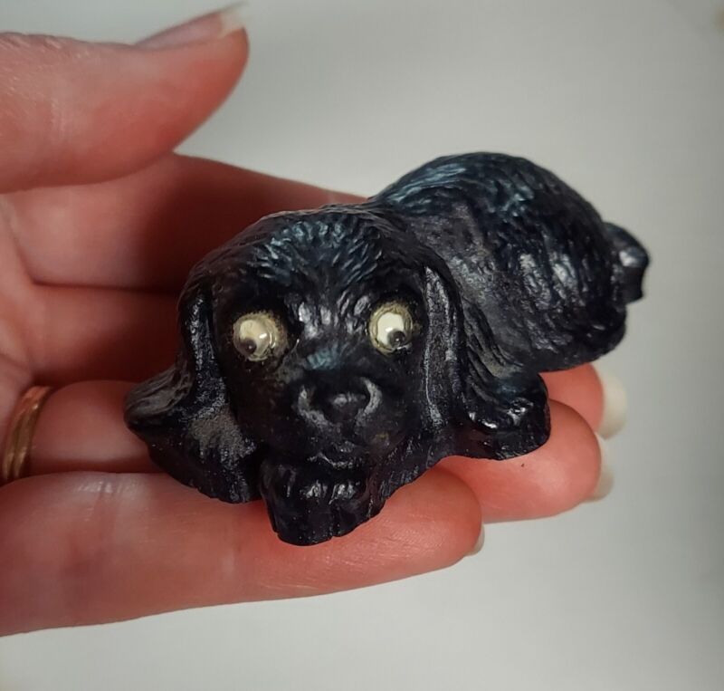Vintage Carved Coal Cocker Spaniel Dog Figurine