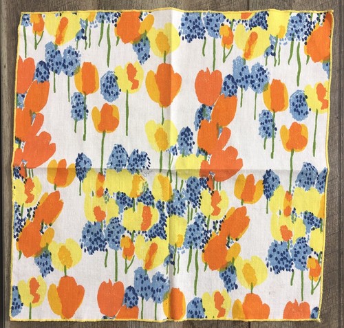 Vintage Vera Neumann set of 4 Napkins Tulip Floral Yellow Orange Blue Green