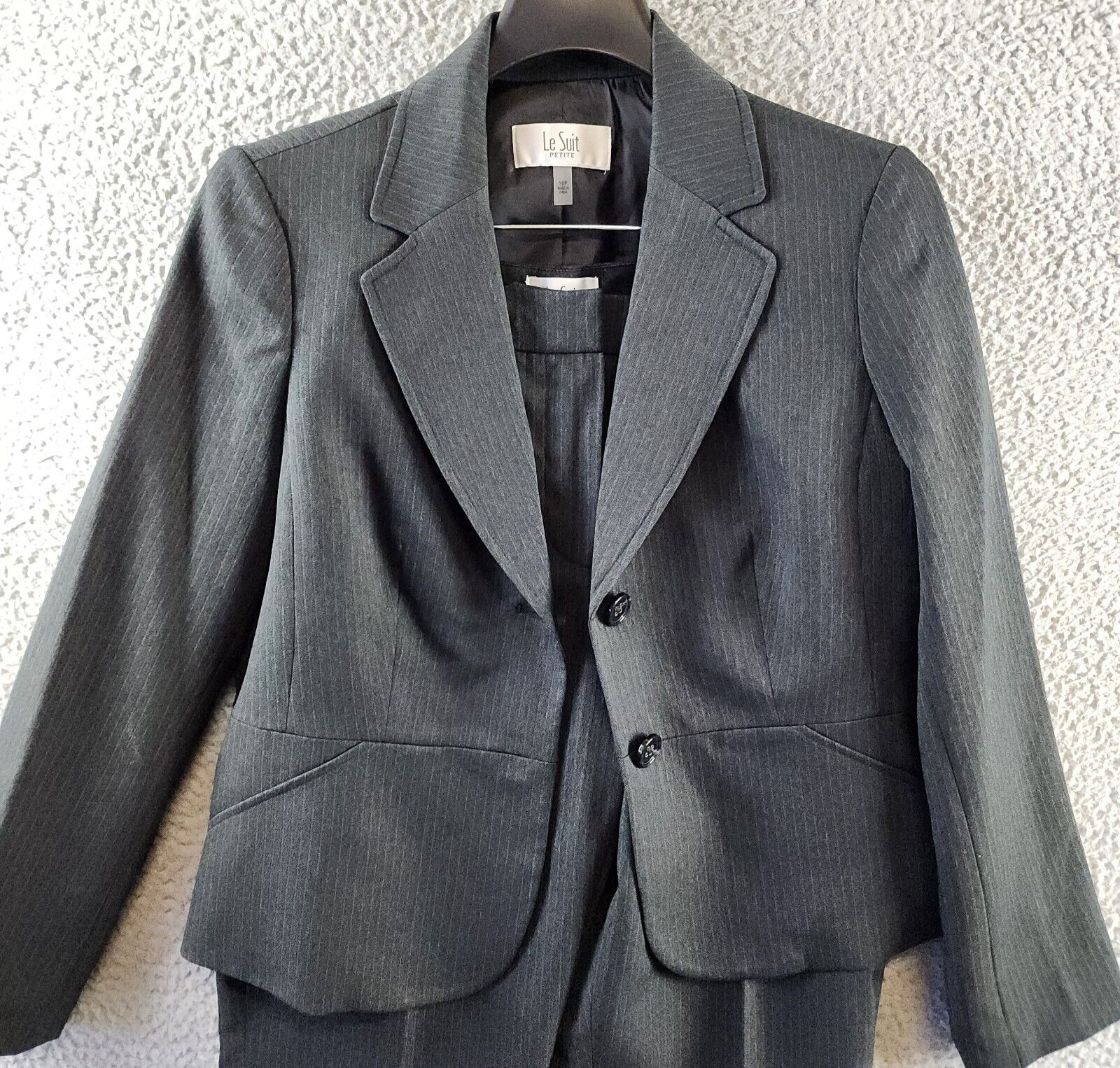 Le Suit Petite Two-Button Pinstriped Pantsuit Women's 10P Black Single Breasted - Picture 4 of 18