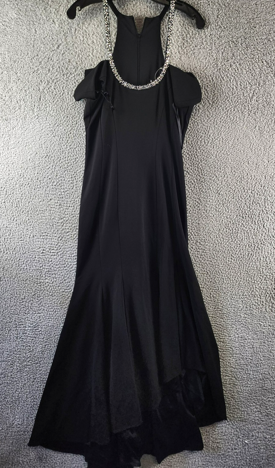 AQUA Embellished Neck Cutout Scuba Gown Women's 12 Black Scoop Neck Back Zip - Picture 2 of 14